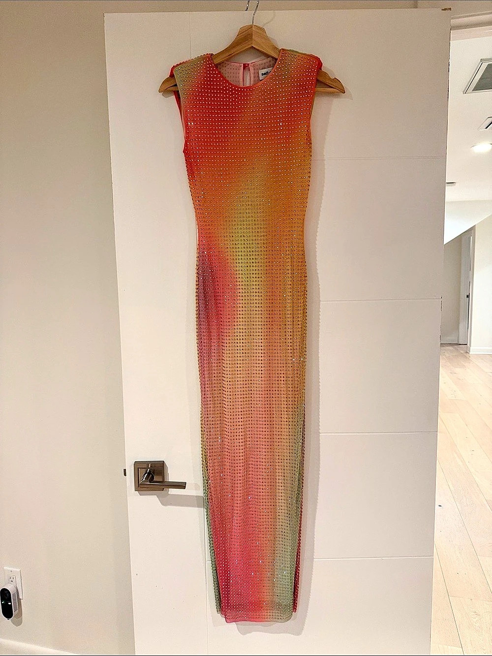 self-portrait Crystal-Embellished Ombré Stretch-Mesh Maxi Dress Size 0